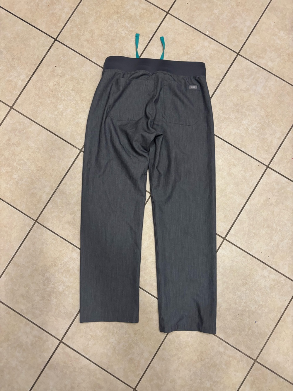 Figs Womens Charcoal Gray straight leg Pants with Teal Drawstring